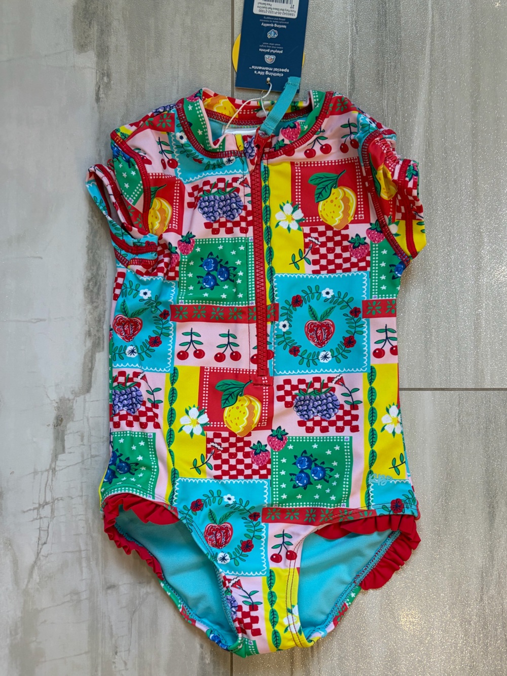 NWT RuffleButts Colorful Picnic Party Patchwork Short Sleeve One-Piece Girls 2T